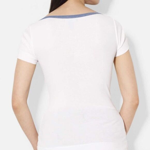 Lauren Ralph Lauren Zip Shoulder Chambray Trim top - Picture 2 of 8
